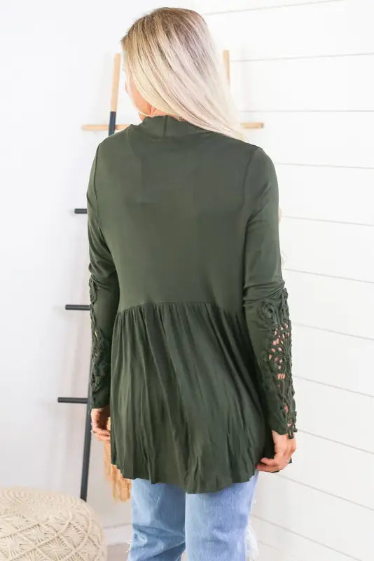 Green lace sleeve knit cardigan - sweaters & cardigans