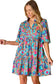 Green Leopard Print Bubble Sleeve Slit Neck Ruffled Dress - Fashionfitz