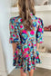 Green Leopard Print Bubble Sleeve Slit Neck Ruffled Dress - Fashionfitz