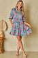 Green Leopard Print Bubble Sleeve Slit Neck Ruffled Dress - Fashionfitz
