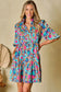 Green Leopard Print Bubble Sleeve Slit Neck Ruffled Dress - Fashionfitz