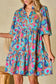 Green Leopard Print Bubble Sleeve Slit Neck Ruffled Dress - Fashionfitz