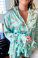 Green leopard satin ruffle pajama short set