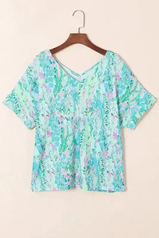 Green Loose Painted Floral Tee - Fashionfitz