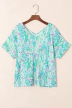Green Loose Painted Floral Tee - Fashionfitz
