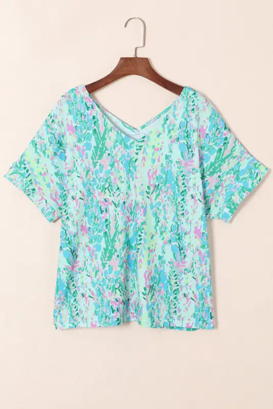 Green loose painted floral tee