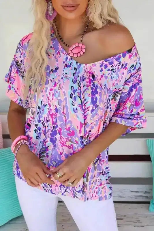 Green Loose Painted Floral Tee - Fashionfitz
