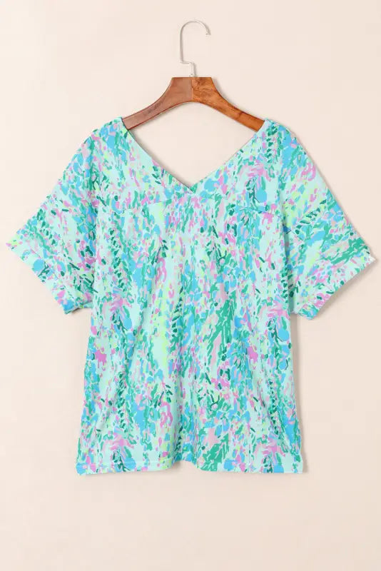 Green loose painted floral tee