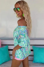 Green Loose Painted Floral Tee - Fashionfitz