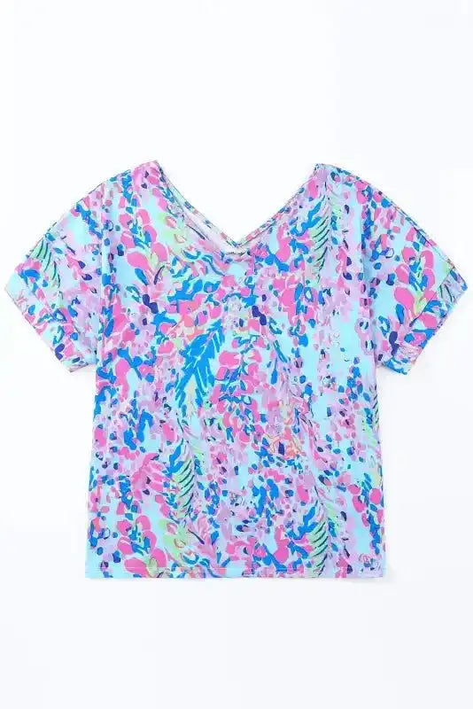 Green Loose Painted Floral Tee - Fashionfitz
