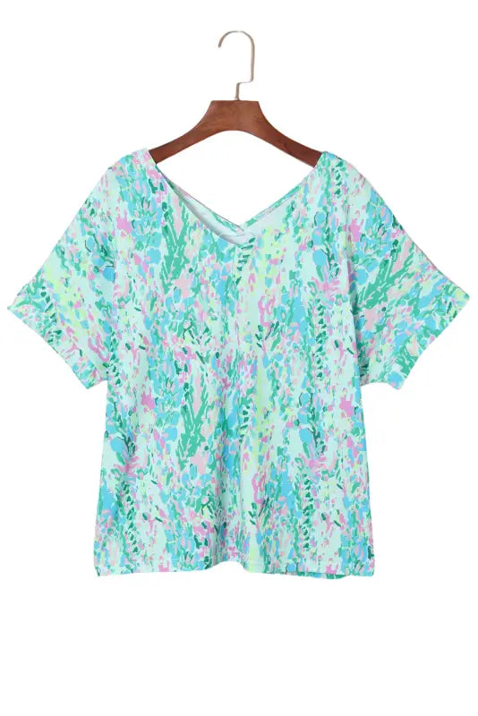 Green loose painted floral tee