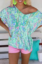 Green Loose Painted Floral Tee - Fashionfitz