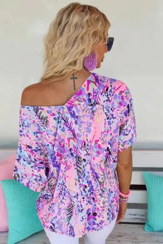 Green Loose Painted Floral Tee - Fashionfitz