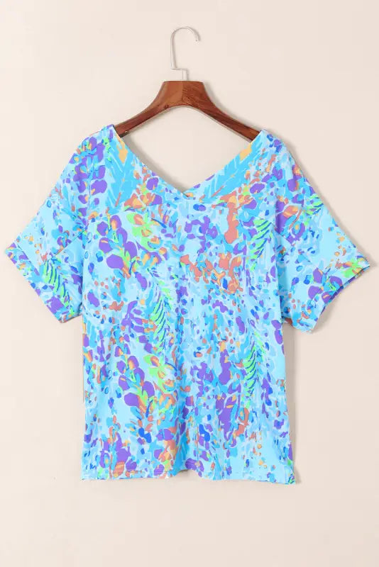 Green loose painted floral tee