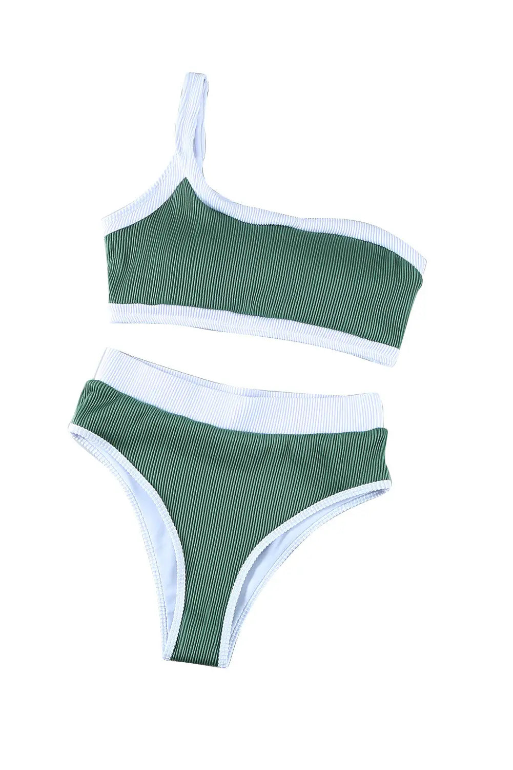 Green one shoulder patchwork high-waisted bikini set - bikinis