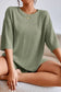 Green plain ribbed loose fit two piece lounge set - loungewear