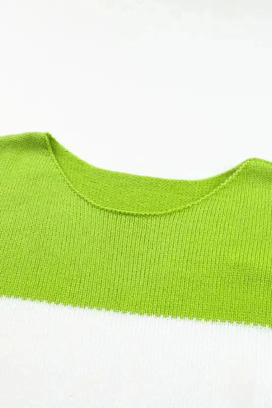 Green Plus Size Color Block Patchwork Sweater - Fashionfitz
