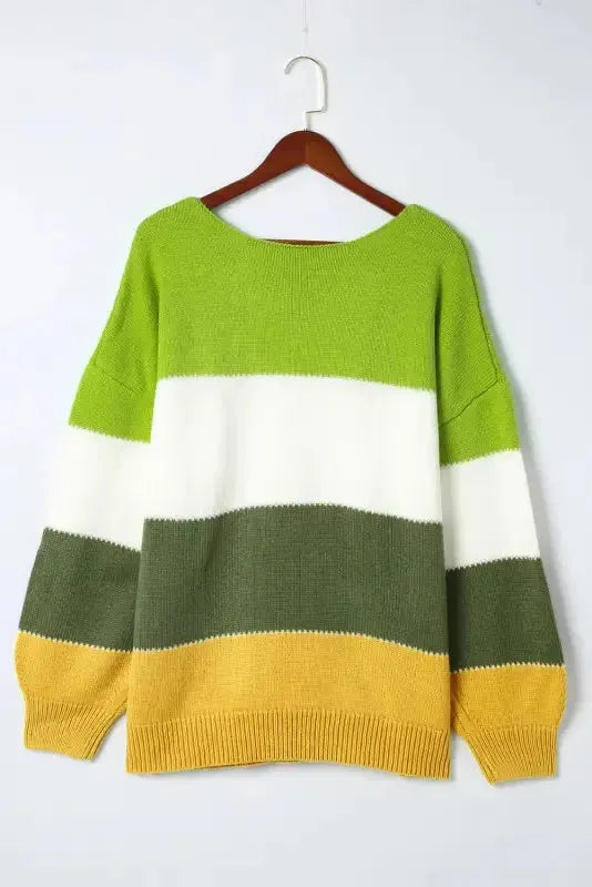Green Plus Size Color Block Patchwork Sweater - Fashionfitz