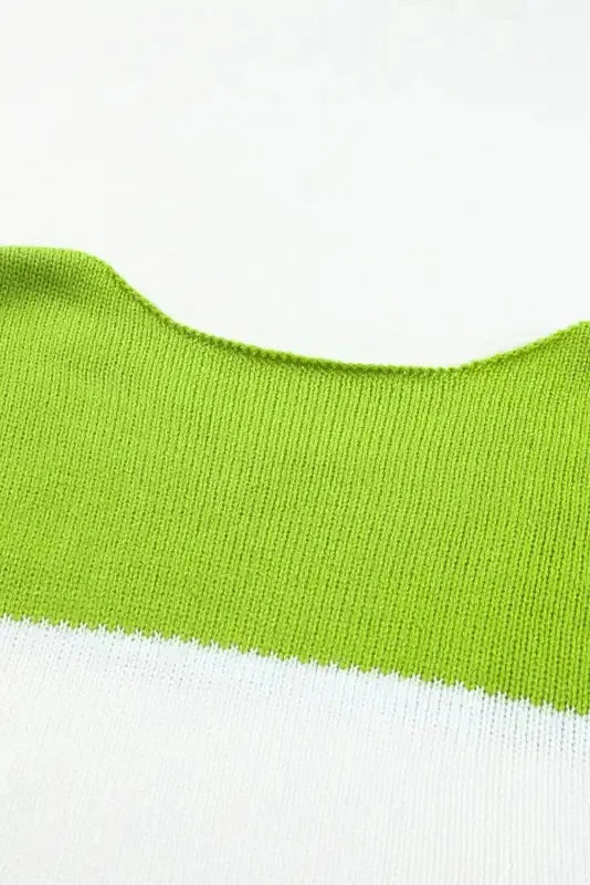Green Plus Size Color Block Patchwork Sweater - Fashionfitz