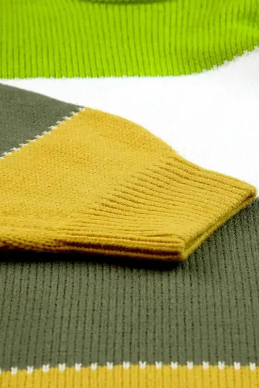 Green Plus Size Color Block Patchwork Sweater - Fashionfitz