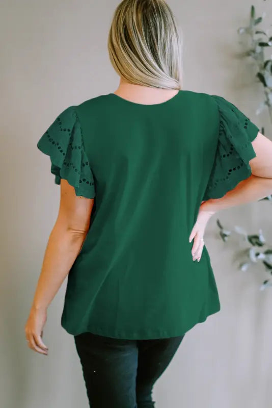 Green plus size flutter sleeve top - size/plus tops/plus tops & tees