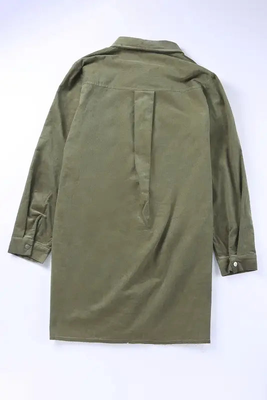 Green plus size long sleeve buttoned shirt dress