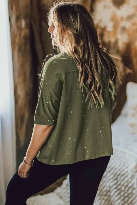 Green plus size ripped half sleeve blouse