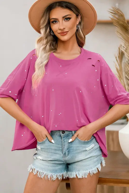 Green plus size ripped half sleeve blouse