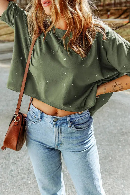 Green plus size ripped half sleeve blouse