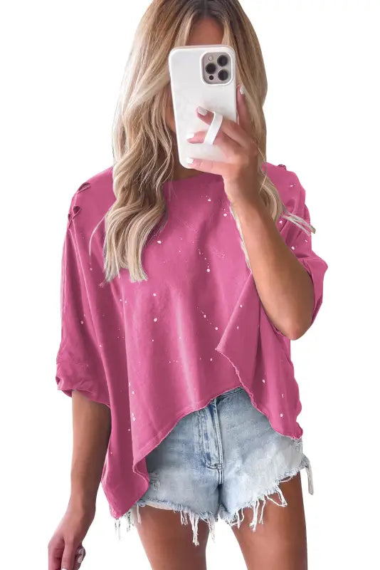 Green plus size ripped half sleeve blouse