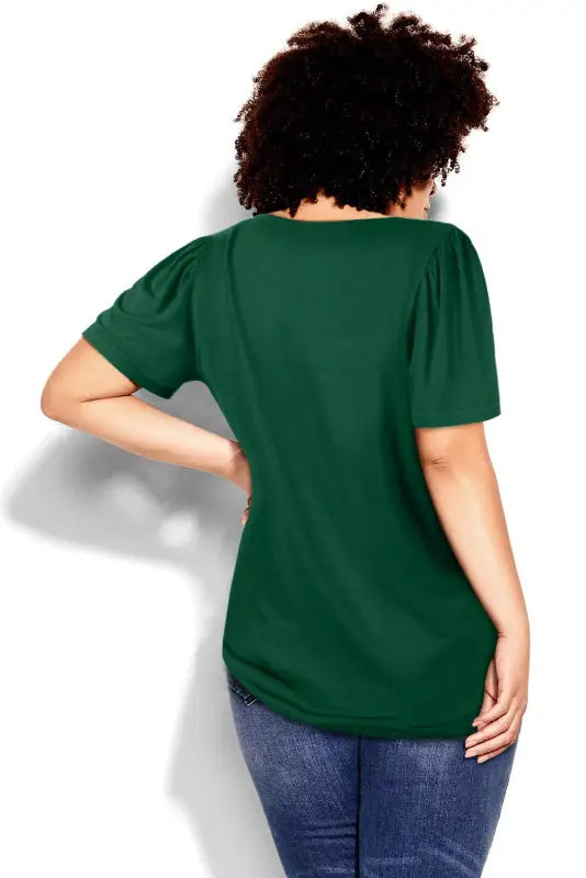 Green plus size square neck top - tops & tees