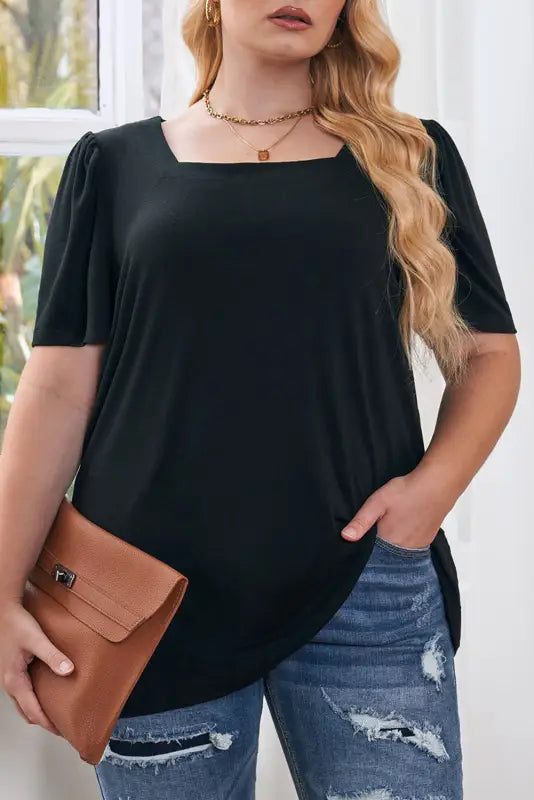 Green plus size square neck top - tops & tees