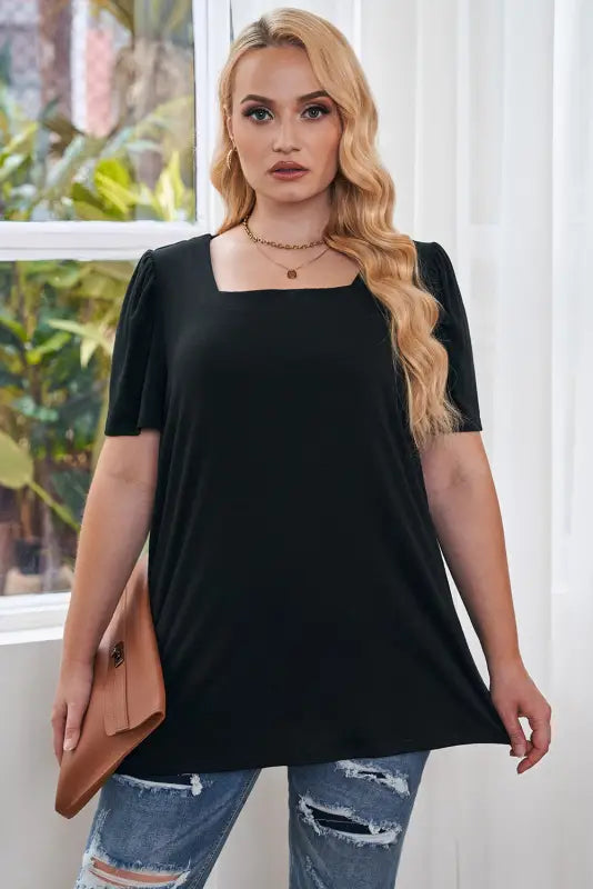 Green plus size square neck top - tops & tees