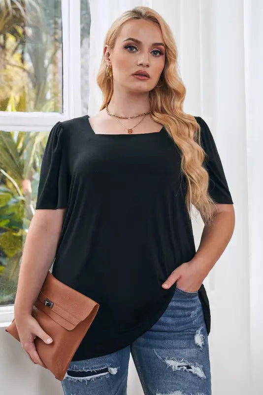 Green plus size square neck top - tops & tees