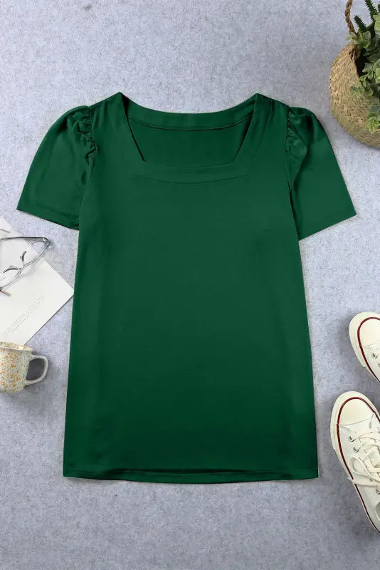 Green plus size square neck top - tops & tees