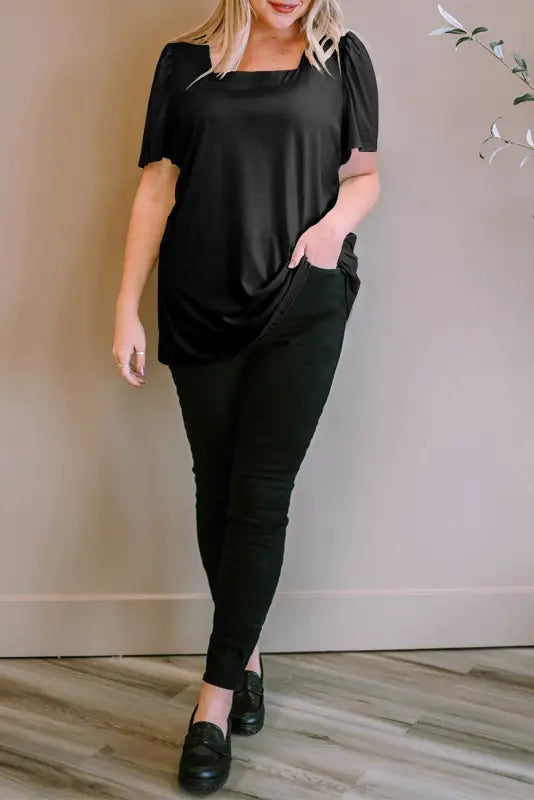 Green plus size square neck top - tops & tees