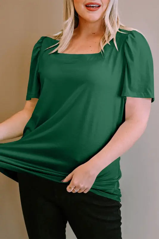 Green plus size square neck top - tops & tees