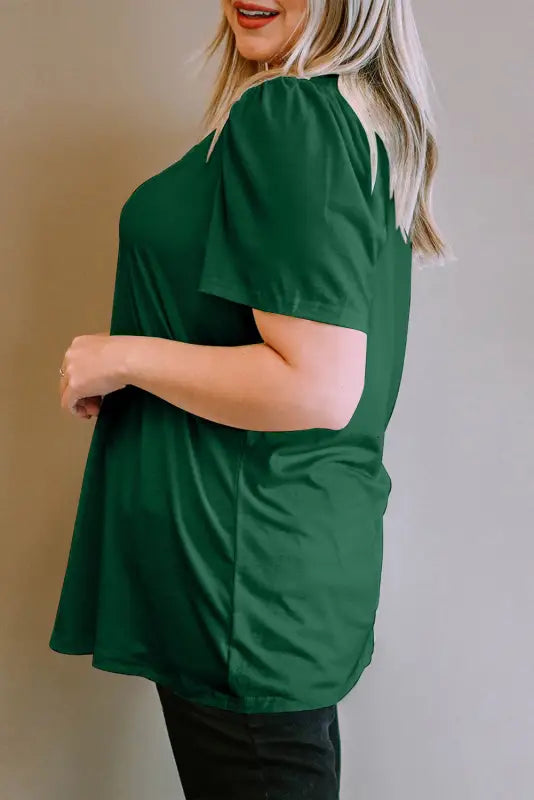 Green plus size square neck top - tops & tees