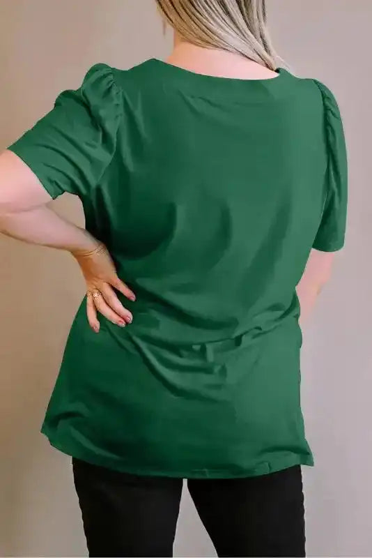 Green Plus Size Square Neck Top - Fashionfitz