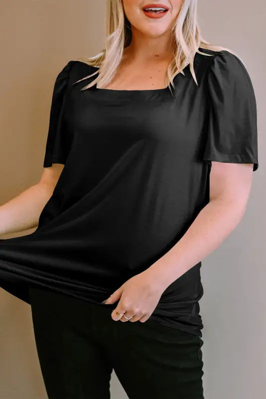 Green plus size square neck top - tops & tees