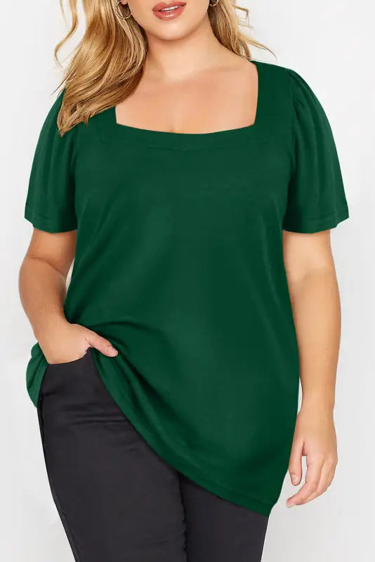 Green plus size square neck top - tops & tees