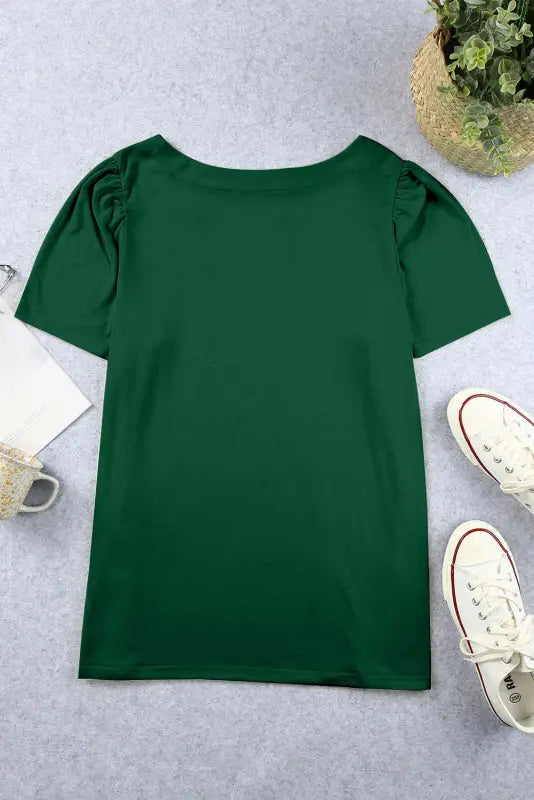 Green plus size square neck top - tops & tees