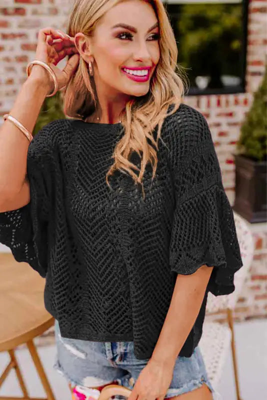 Green pointelle knit top