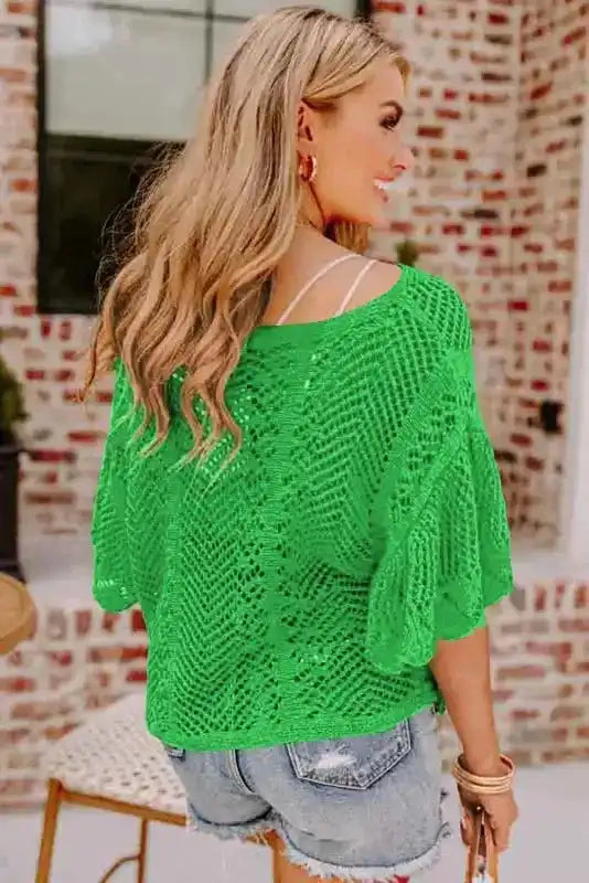 Green Pointelle Knit Top - Fashionfitz