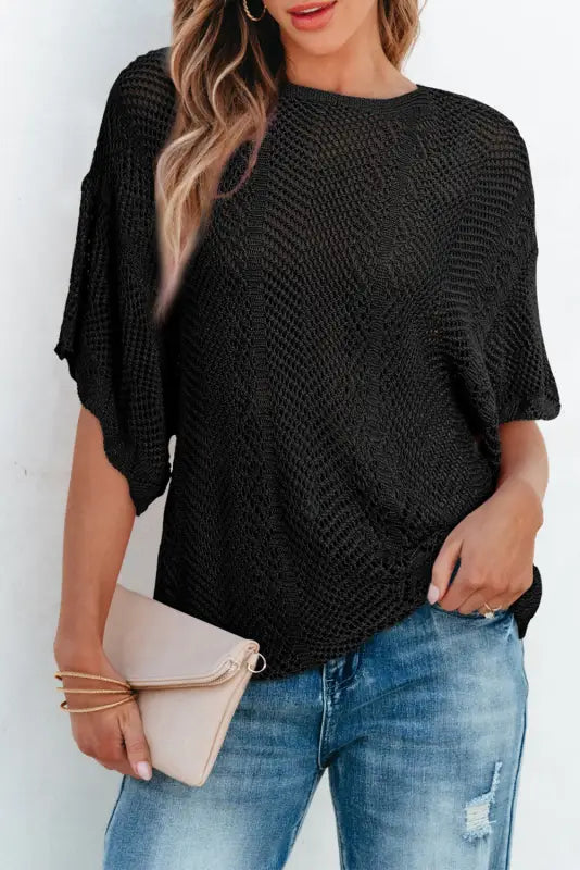 Green pointelle knit top