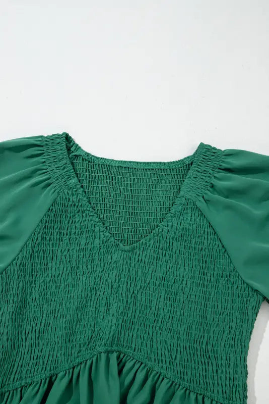 Green puff sleeve smocked top - tops