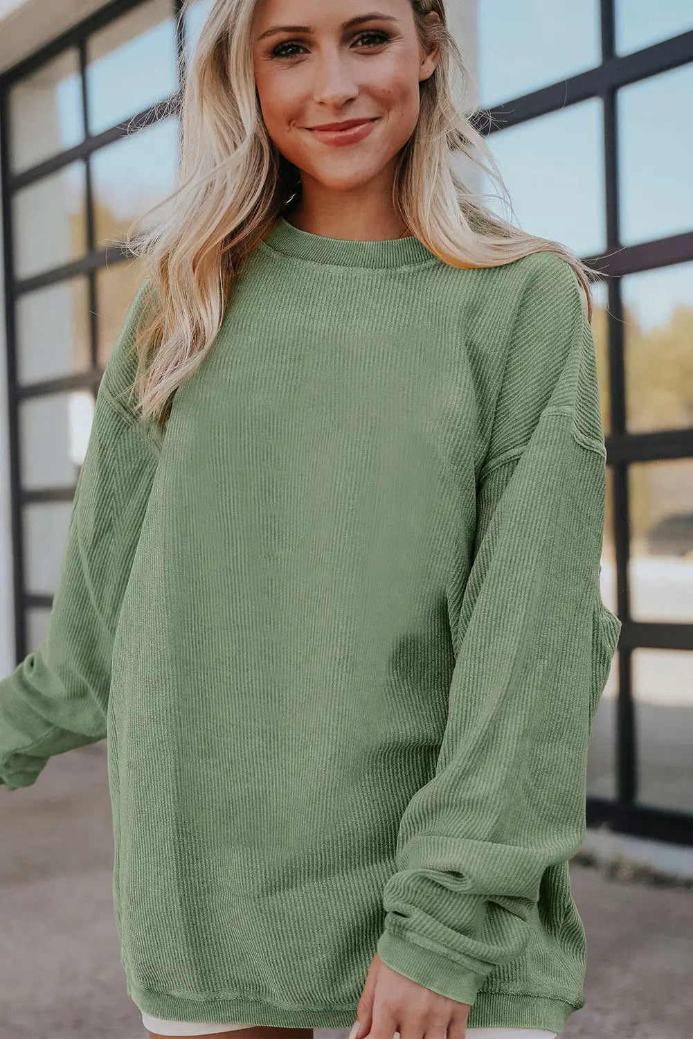 Green ribbed corded oversized sweatshirt - sweatshirts & hoodies