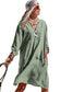 Green roll-tab sleeve flowy casual dress - mini dresses