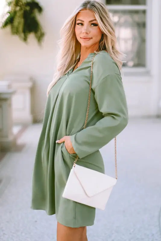 Green Roll tab Sleeve Flowy Casual Dress Dresses