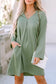 Green roll-tab sleeve flowy casual dress - mini dresses